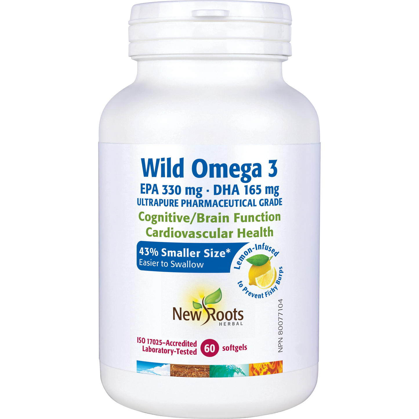 New Roots Wild Omega 3 EPA 330mg-DHA 165mg Lemon 60 Soft gels