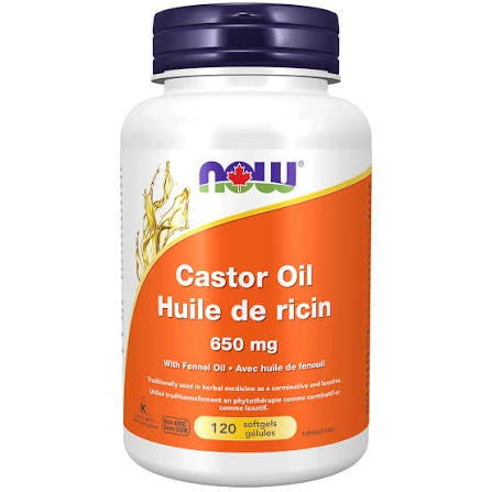 Now Castor Oil 650 mg + Fennel 120 Softgels